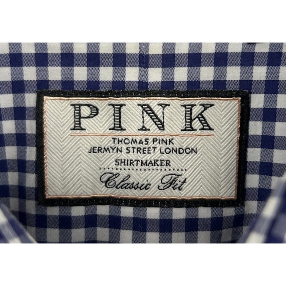 Pink Thomas Pink Classic Fit Long Sleeve Button Down Blue Checkered 17/35 - Picture 3 of 5